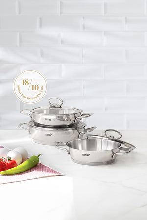 6 Piece Silver Stainless Steel 3-Piece Pan Omelette Pot Set
