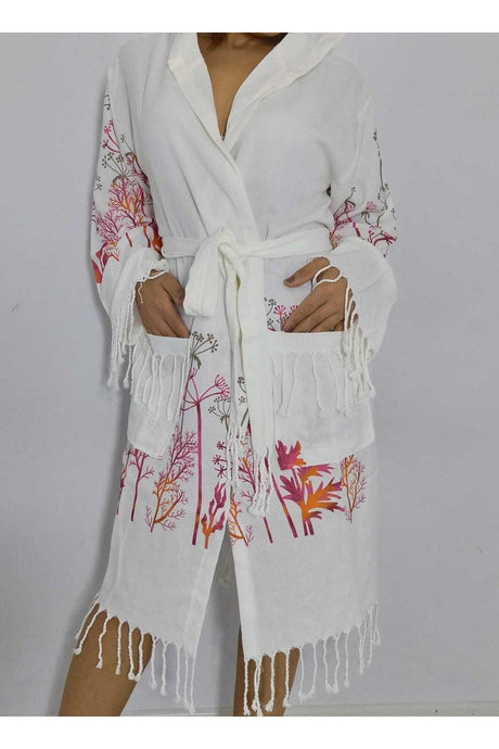 Nevin Acar Red Chicory Bamboo Hooded Loincloth Bathrobe - Swordslife