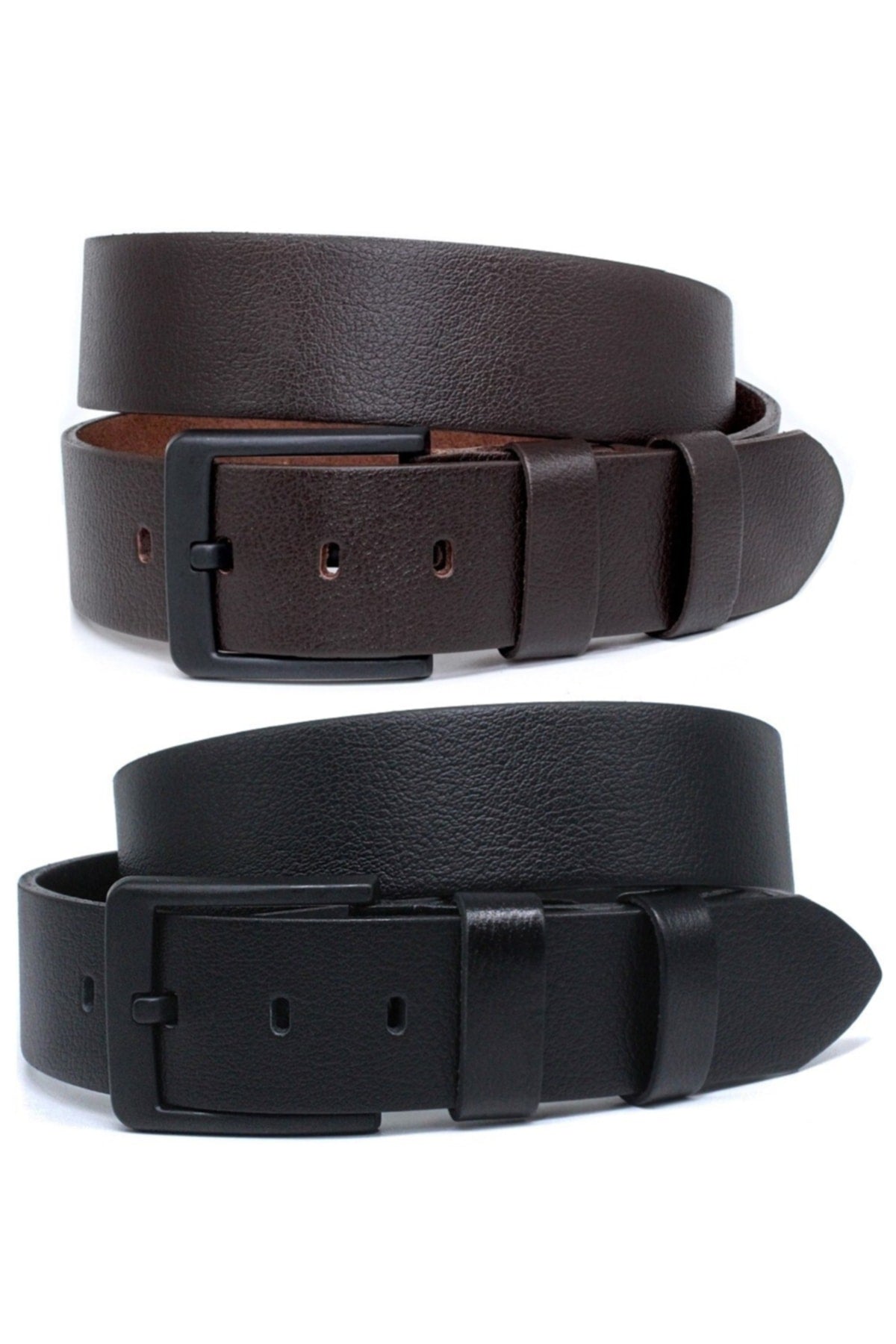 2-Pack Black - Brown Buffalo Leather Men'S Denim Belt 4.5 Cm