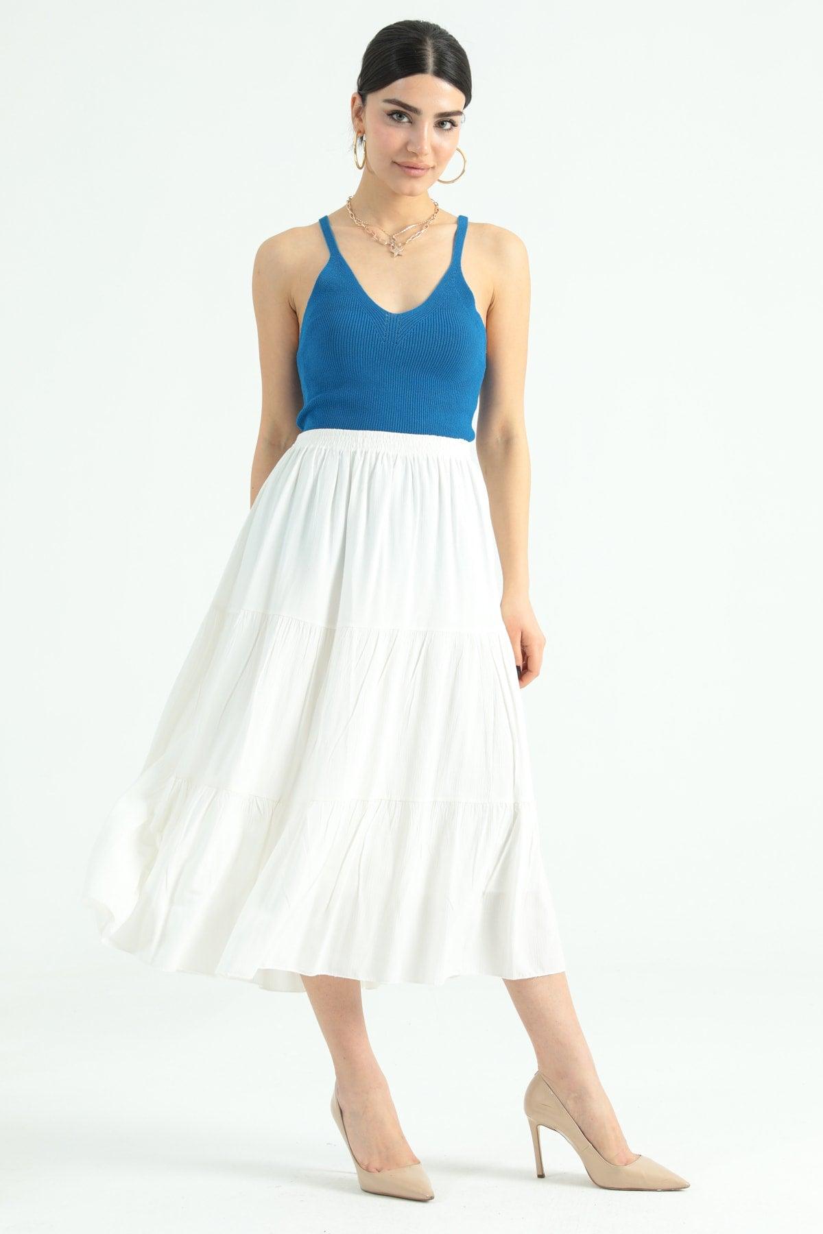 Solid Frilled Long Skirt White - Swordslife