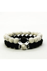 (H)Unisex Black And White Howlite & Onyx Lover Bracelets