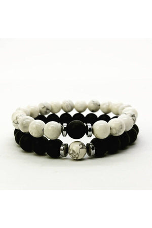(H)Unisex Black And White Howlite & Onyx Lover Bracelets