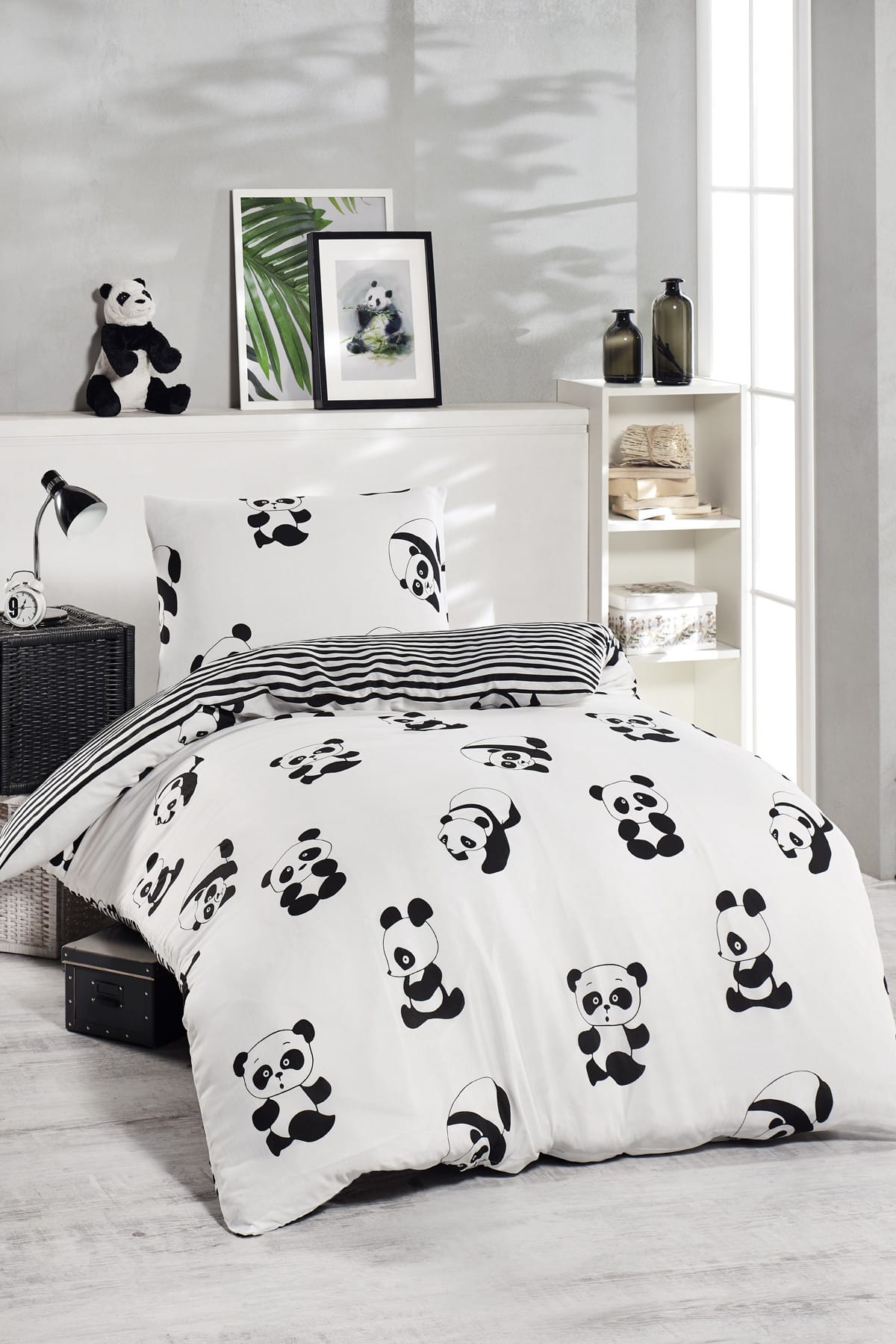 Single Junior Duvet Cover Set Panda Black