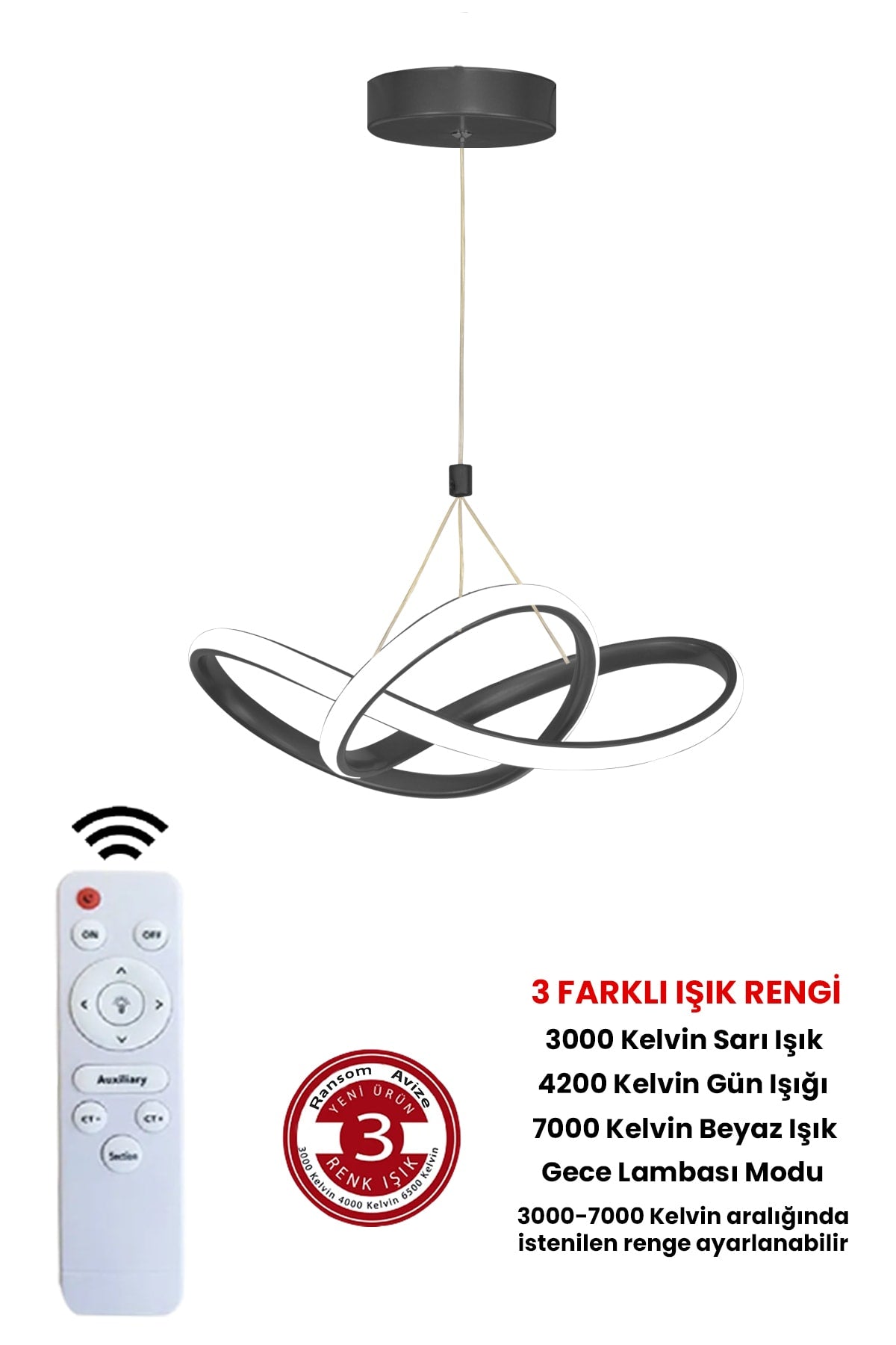 3 Colors Black Modern Pendant Lamp Led Chandelier With Remote Dimmer And 4 Modes