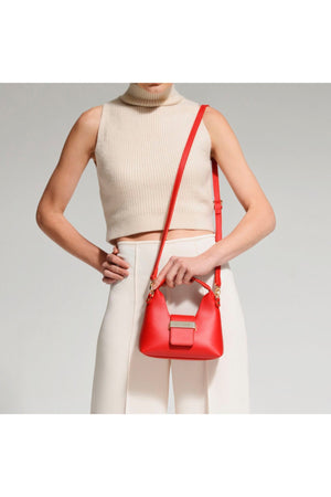 Red Suspended Mini Bag With Accessory Detail
