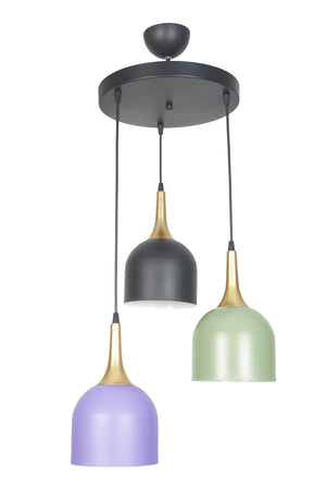 Reına Modern Design Metal Mix Black Green Lilac Color Pendant Lamp Cafe - Kitchen 3-Piece Chandelier