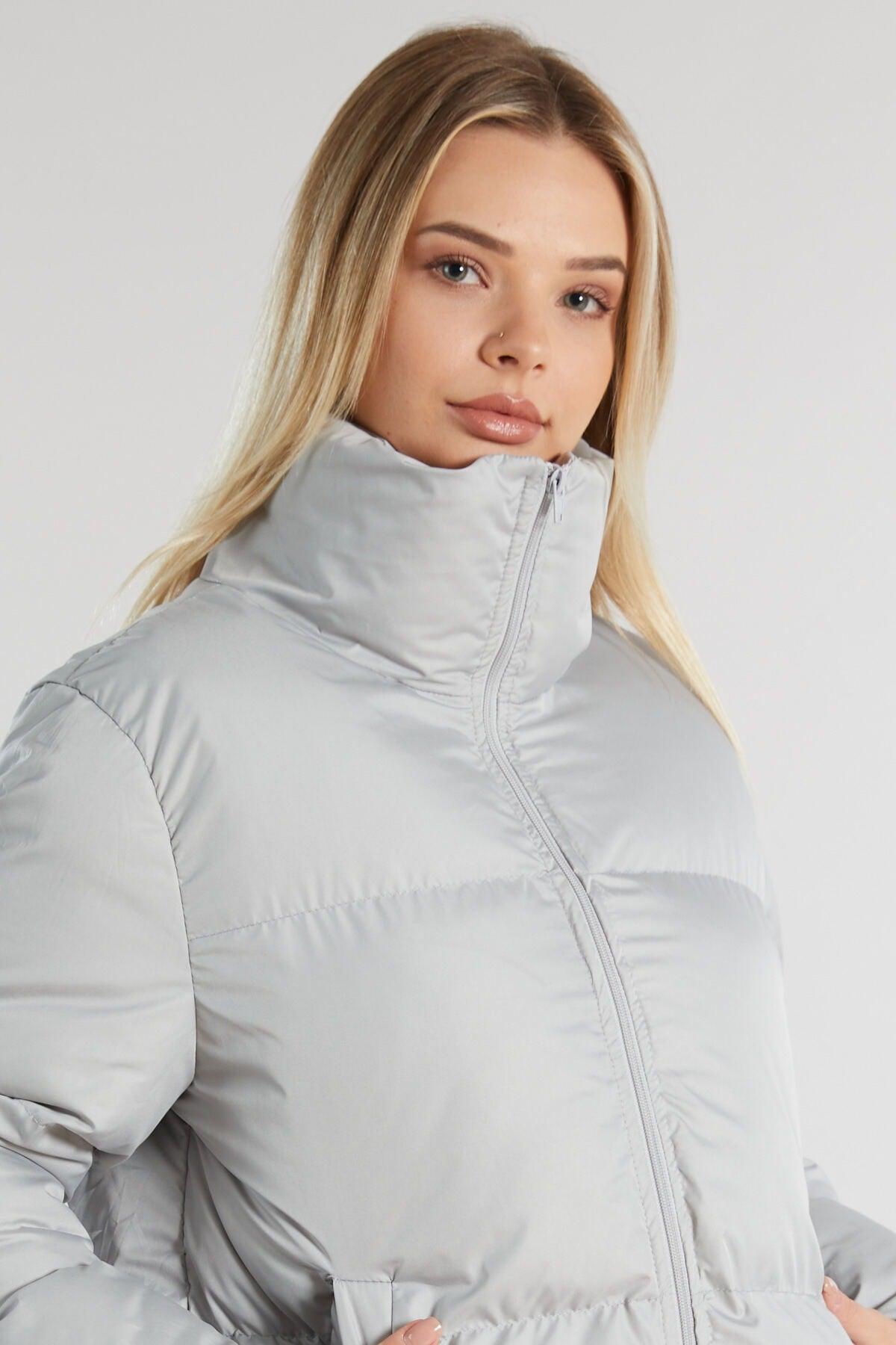 Women's Gray Owersize Filled Inflatable Waterproof Coat Tbg069 - Swordslife