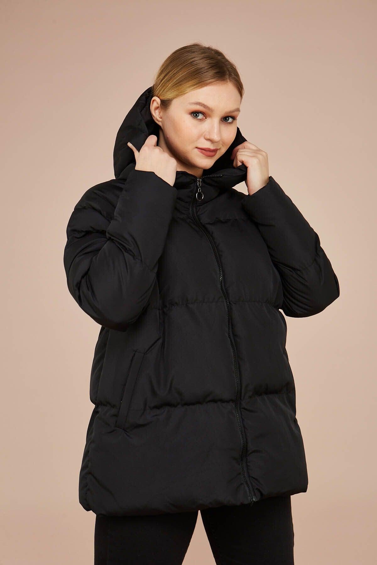 Women's Black Hooded Down Jacket - Swordslife