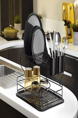 Lifetime Stainless Dish Rack Dish Basket Double Plate Holder Thermo Plastic Coating Black