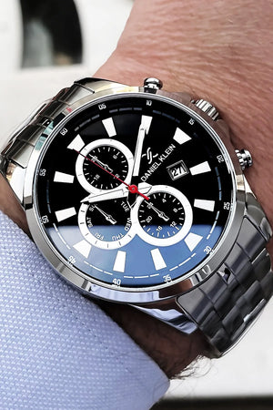 Men'S Wristwatch 3 Atm Waterproof Silver Color Steel Band + Natural Stone Bracelet Elg889 Wlg641