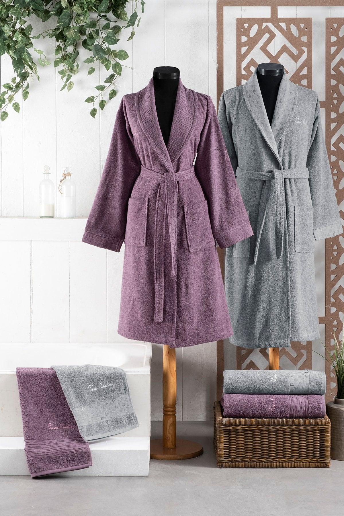 Logo Soft Jacquard Family Bathrobe Set Plum - Gray - Swordslife