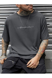 Black Sokak Men'S Anthracite Dreamer Printed Oversize Crew Neck Tshirt