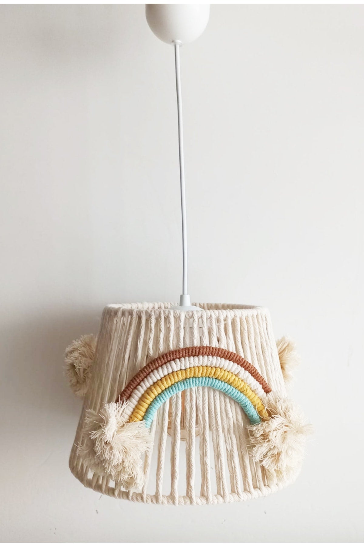 Macrame String Wrap Rainbow Appliqued Handmade Pompom Baby And Children'S Room Chandelier (18)
