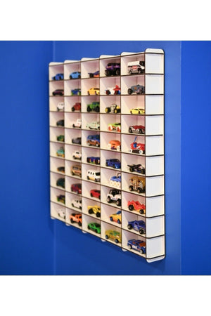 Toy Car Shelf 50Pcs Tumbled White (Suitable For Hotwheels ,Matcbox Cars)