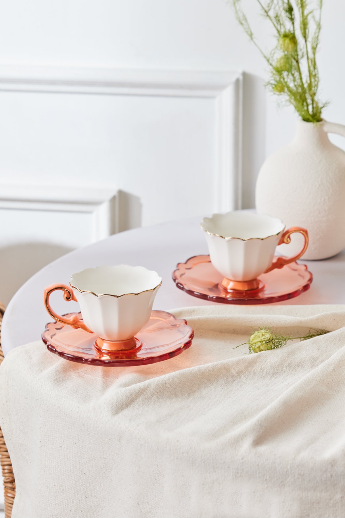 Samo Set Of 2 Orange Coffee Cups With Acrylic Saucers 90 Ml