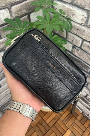 Black Leather Password Handbag