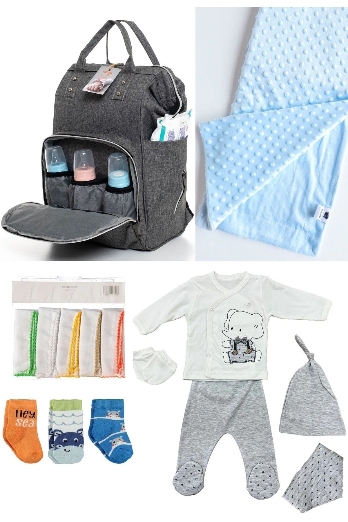 5 Piece Maternity Set (Baby Care Backpack, Hospital Exit, Chickpea Blanket, 10 Wipes and 3 Socks)