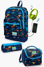 Kids Navy Blue Dinosaur Patterned Usb 3 Pcs School Bag Set Set0123289