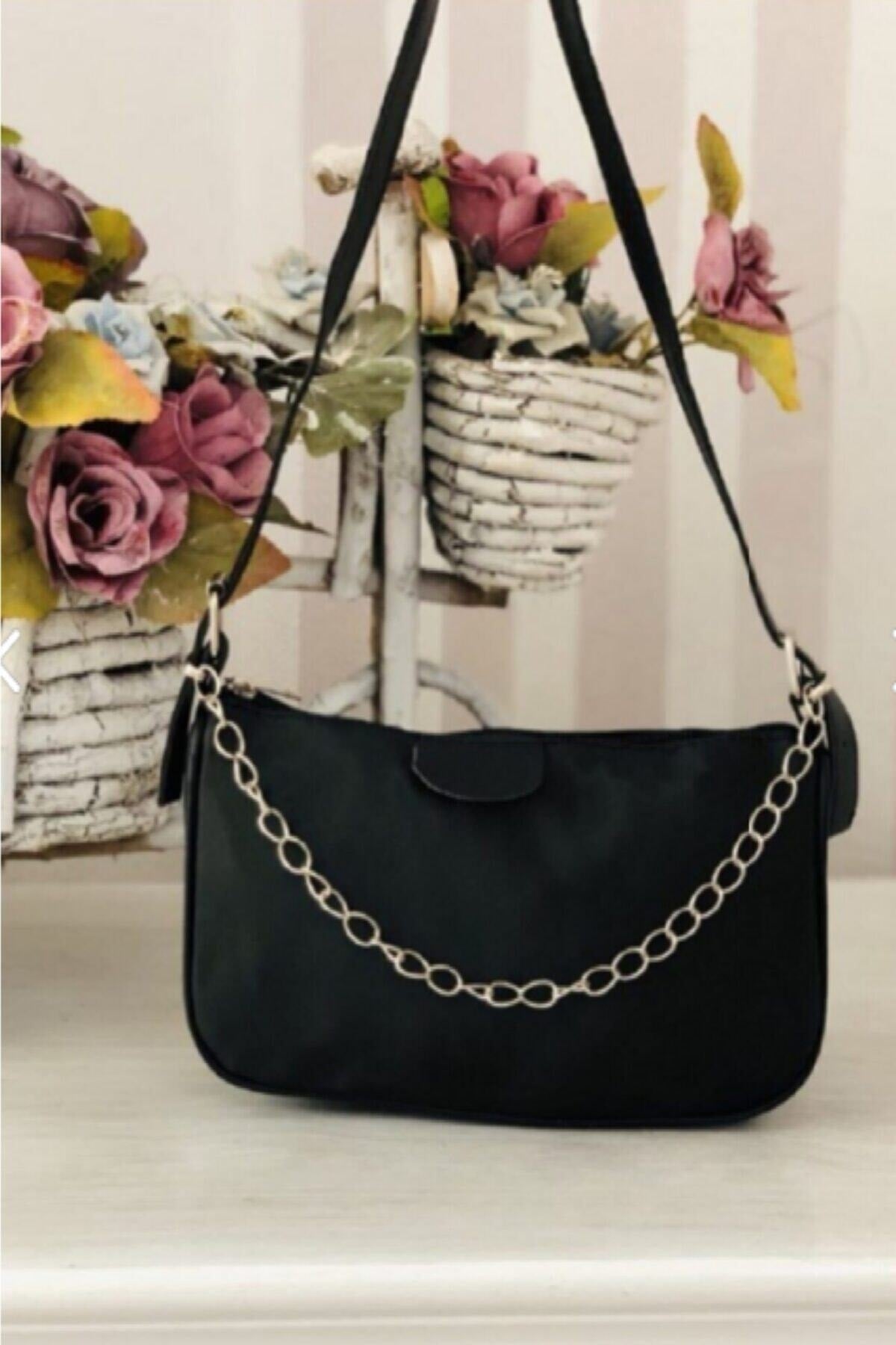 Black Thin Chain Baguette Women'S Bag
