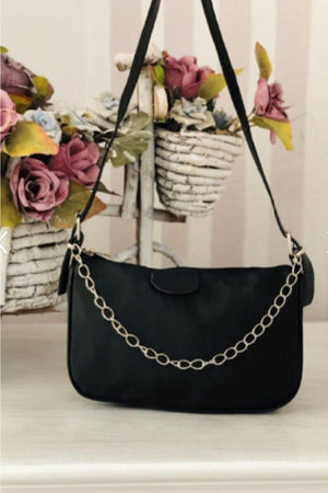 Black Thin Chain Baguette Women'S Bag