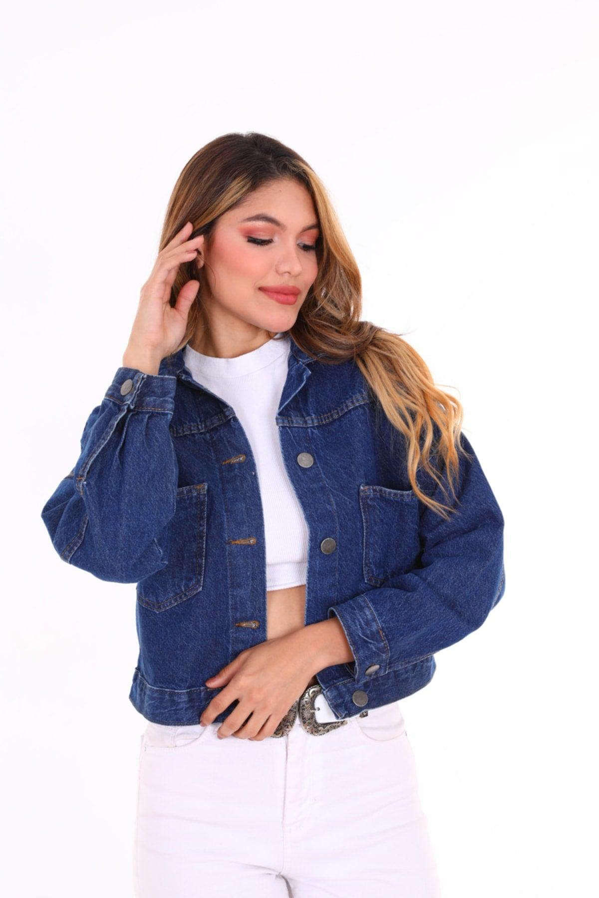 Dark Blue Crop Denim Jacket Zyn-58080 - Swordslife