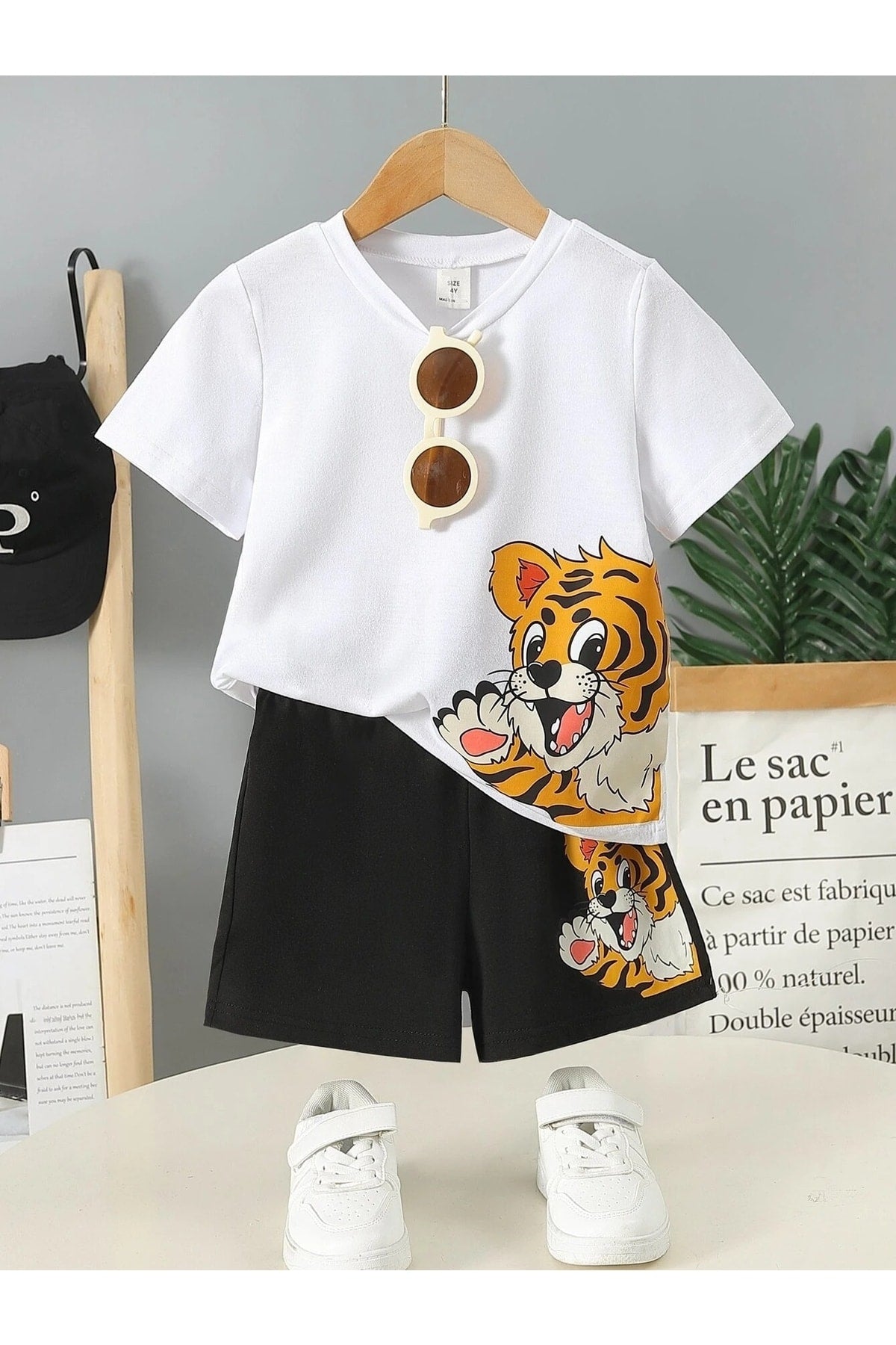 Boys Tiger Pattern T-Shirt And Shorts Set