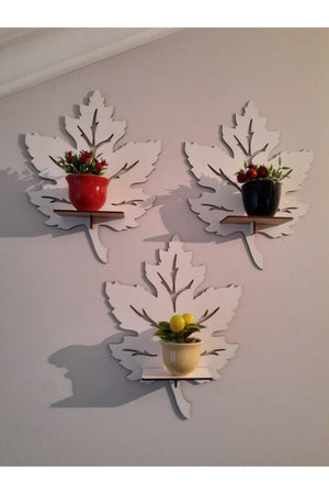 3 Pcs White Wall Ornament Shelf Leaf Candle Holder Wall Decor Sconce Table Object 28x21.5 - Swordslife