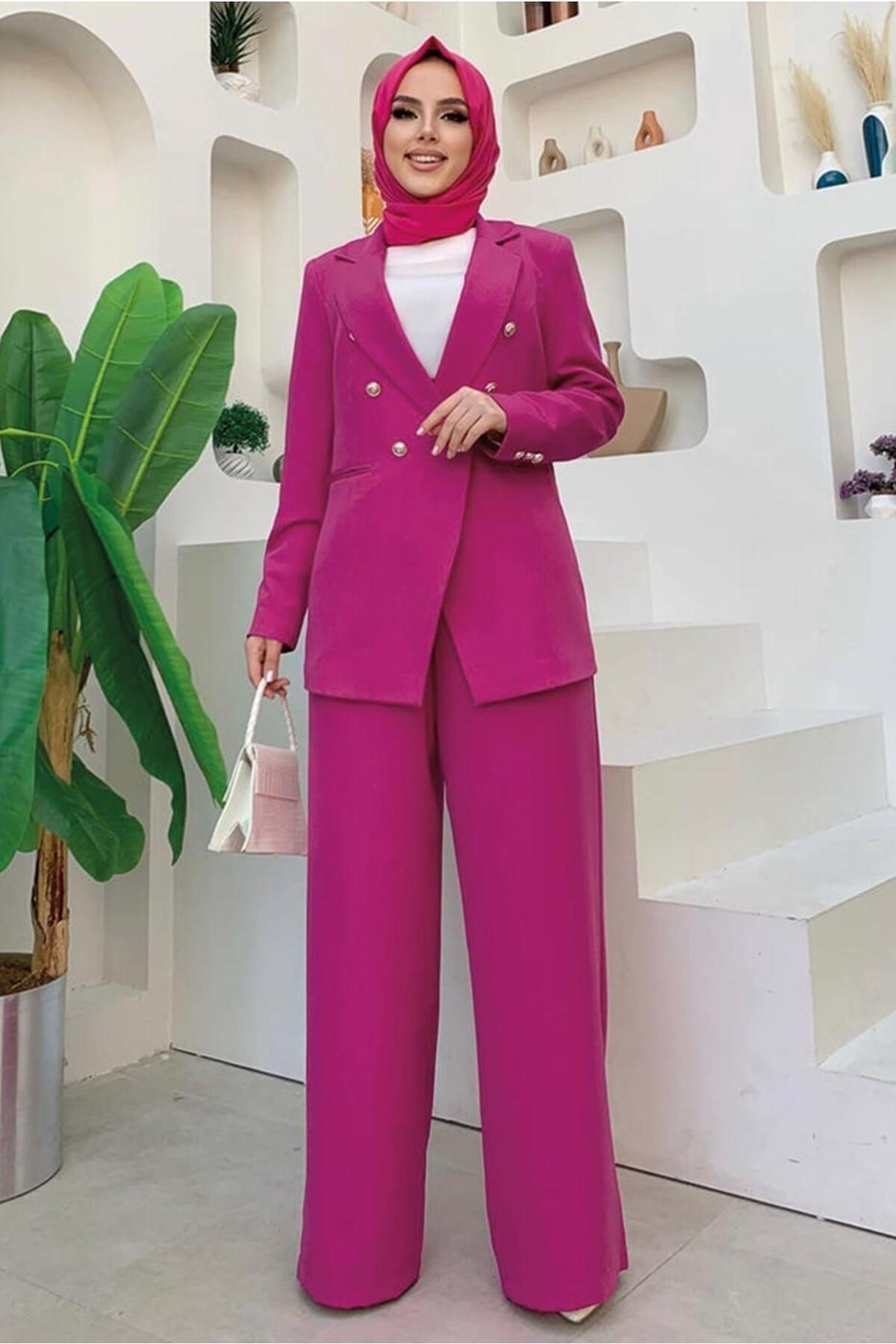 Women's Fuchsia Classic Pants Suit T 2038 - Swordslife