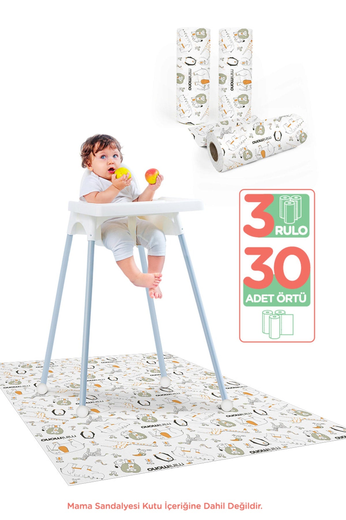 Highchair Under And Activity Supplementary Cover | 3-Pack 30 Pieces | Use Discard | Forest Animals