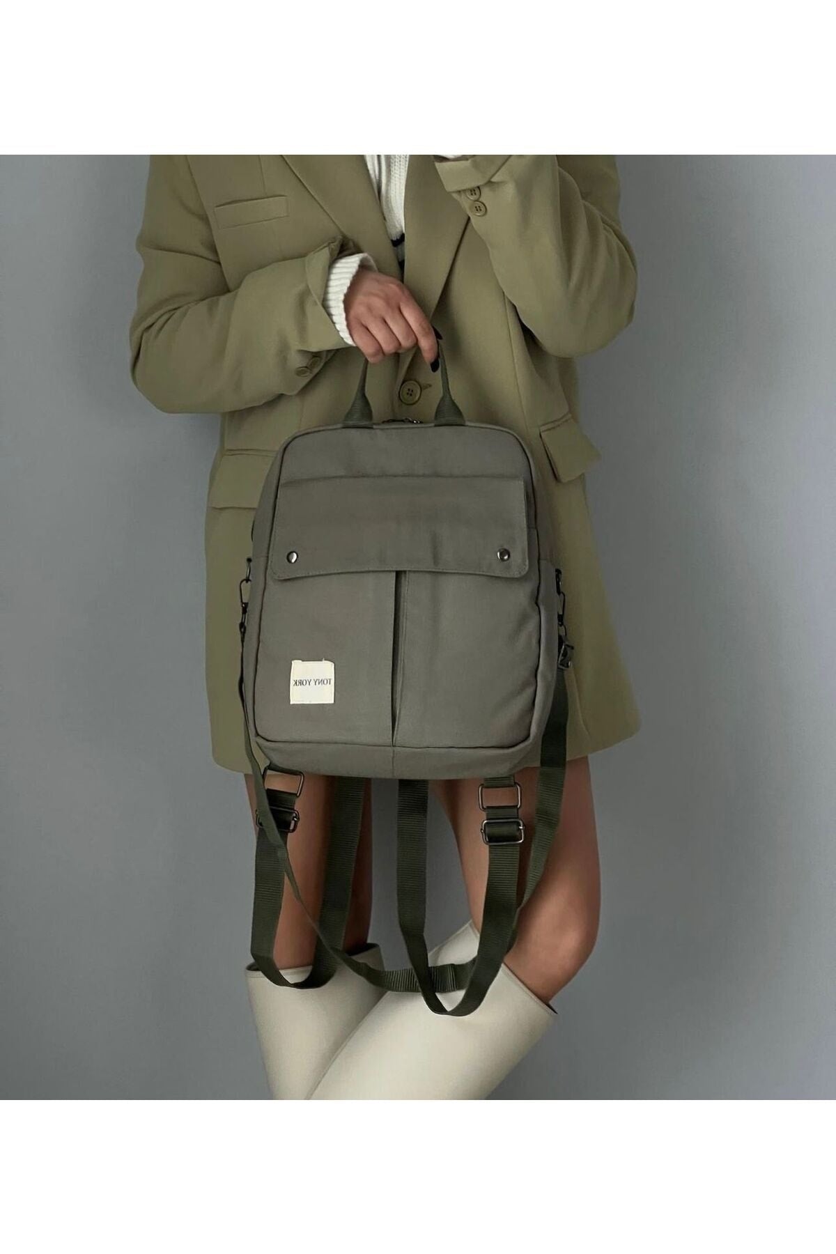 Unisex Khaki Organic Canvas Backpack And Arm Bag