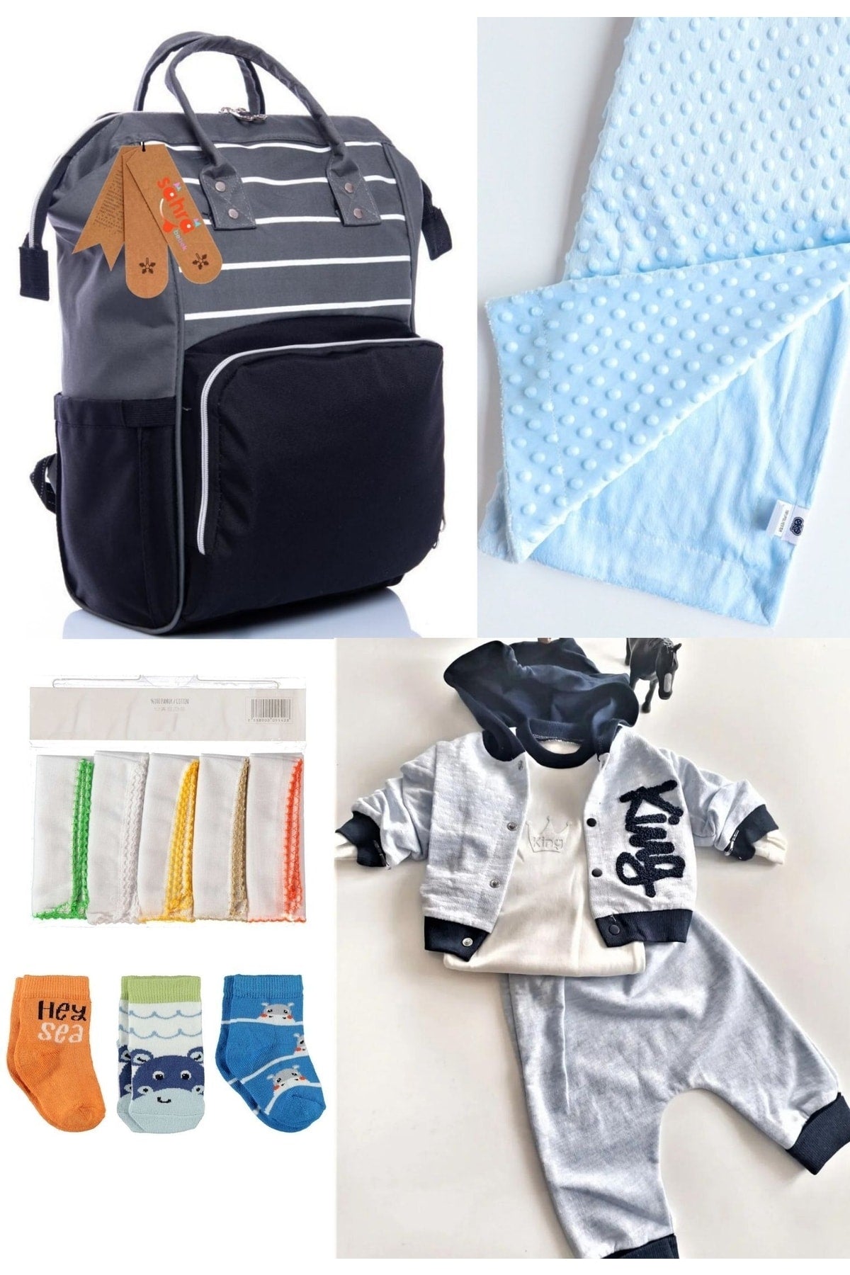 5 Piece Maternity Set (Baby Care Backpack, Hospital Exit, Chickpea Blanket, 10 Wipes and 3 Socks)