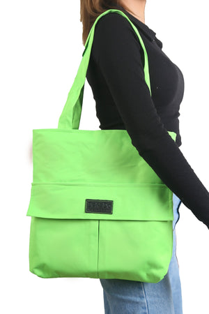 Women'S Light Green Bag Zipper Hand And Shoulder Bag Canvas Fabric Tote Bag