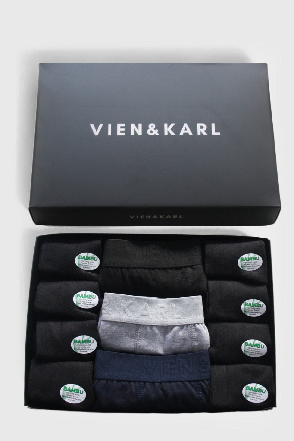 Men's 3-Box Black Gray Navy Blue Lycra Boxer 8-Piece Box Black Socks Combine