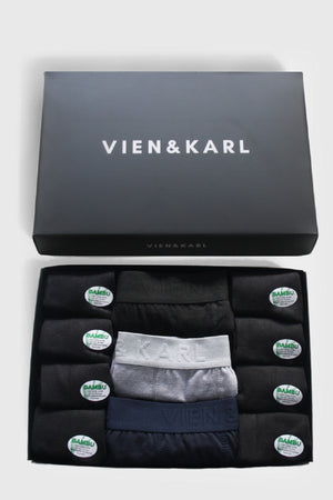 Men's 3-Box Black Gray Navy Blue Lycra Boxer 8-Piece Box Black Socks Combine