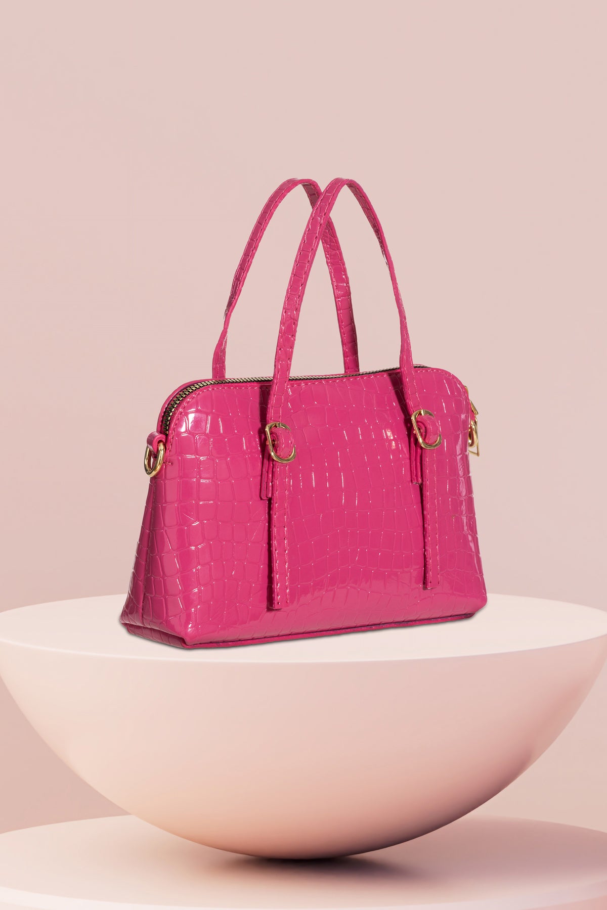 Women'S Leather Look Double Handle Bag