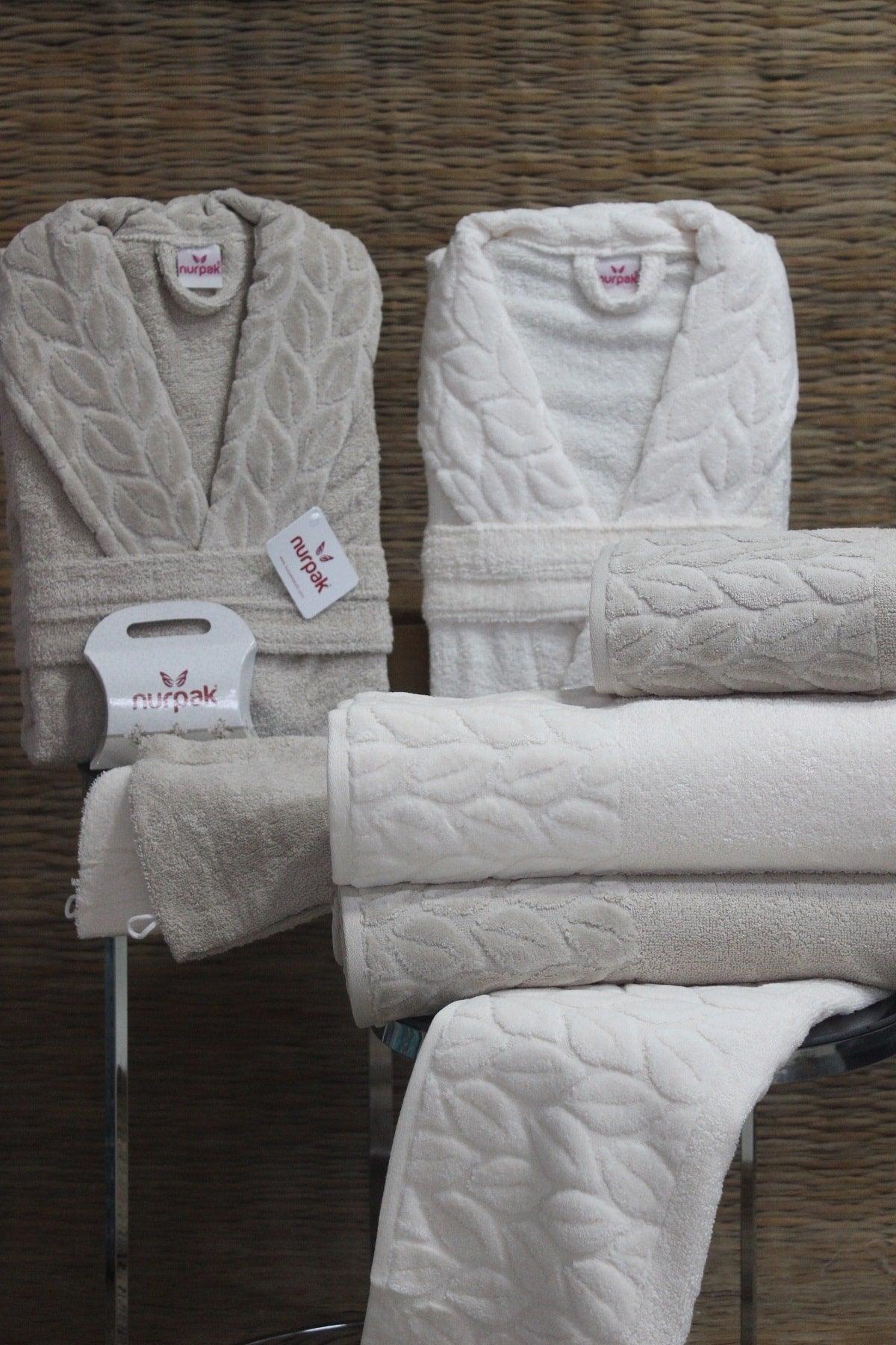 Family Bathrobe Set Set 8 Pieces 100% Cotton Coffee-cream - Swordslife