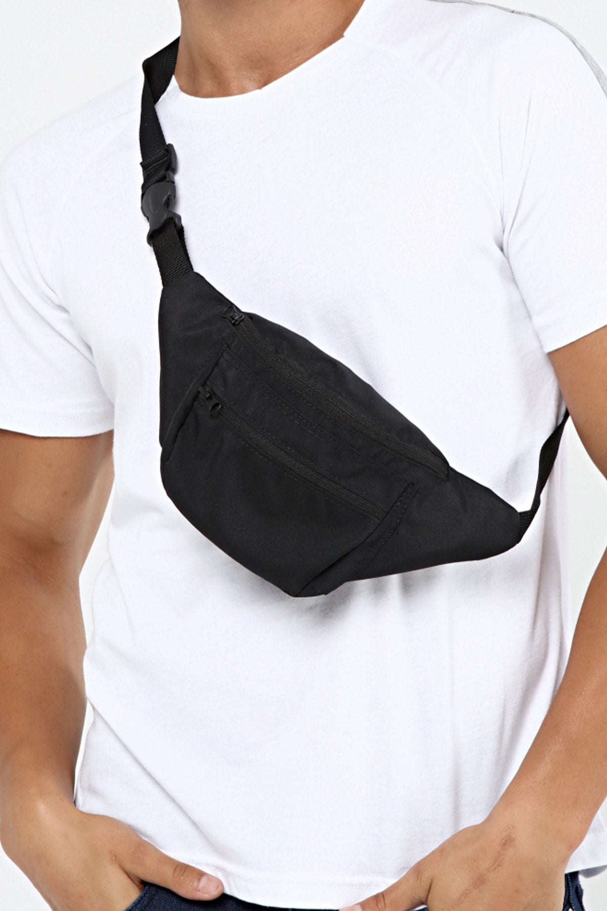 Waterproof Fabric Featured Strap Cross Black Unisex Shoulder And Waist Bag