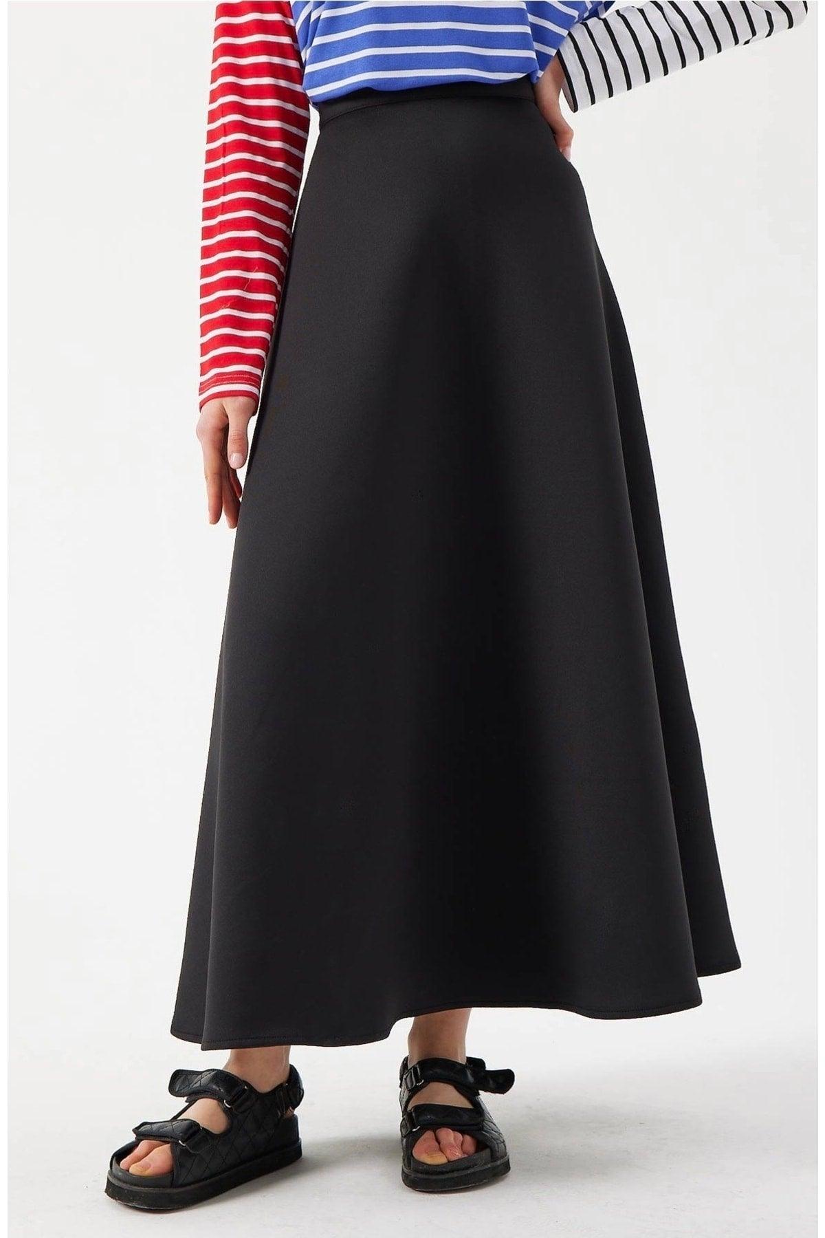 Black Scuba Flared Skirt - Swordslife