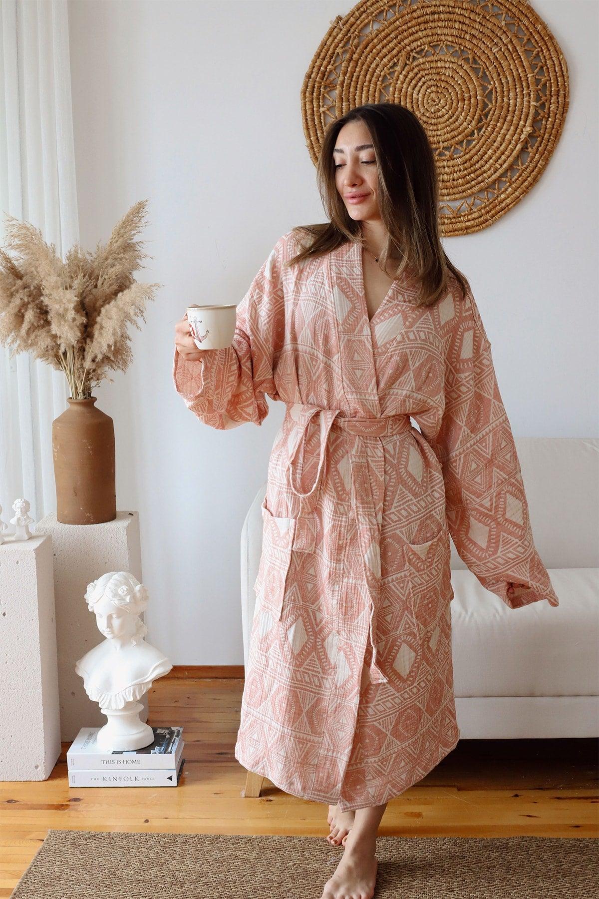 Adult Patterned Muslin Bathrobe, Special Design 100% Cotton 3 Ply Double Sided - Swordslife