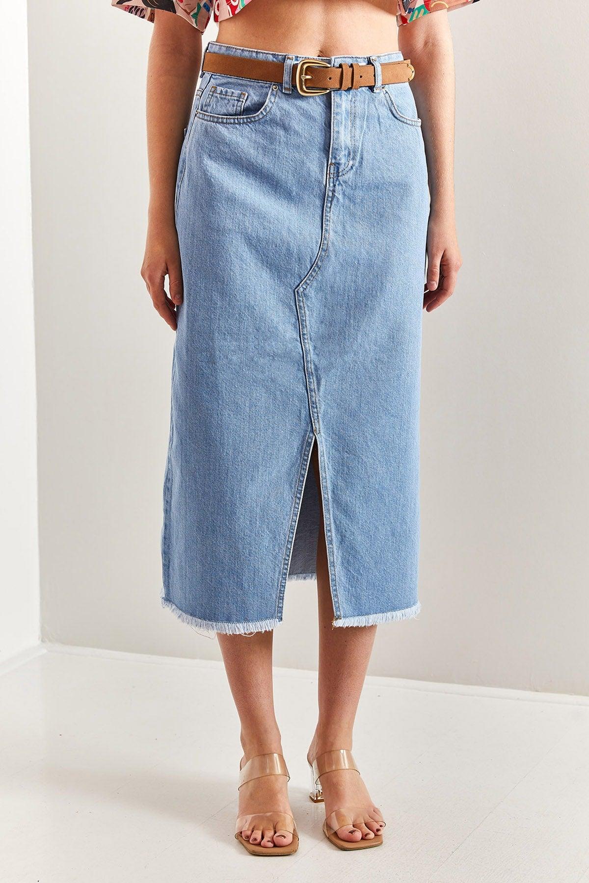 Women's Laser Cut Slit Denim Skirt - Swordslife