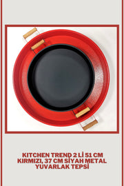 51 Cm Red 37 Cm Black 2 Piece Metal Round Tray Presentation Tray Tea Coffee Tray