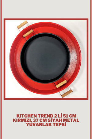 51 Cm Red 37 Cm Black 2 Piece Metal Round Tray Presentation Tray Tea Coffee Tray