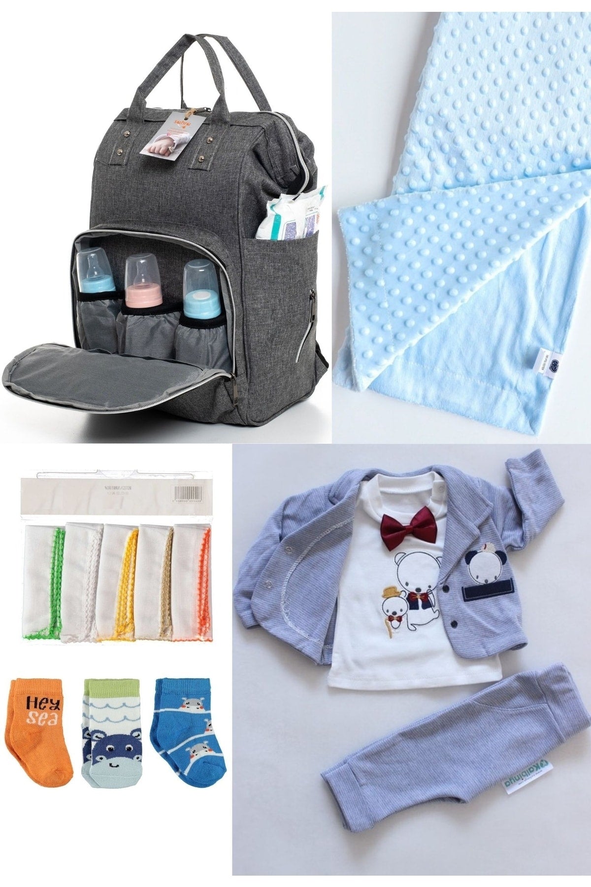 5 Piece Maternity Set (Baby Care Backpack, Hospital Exit, Chickpea Blanket, 10 Wipes and 3 Socks)