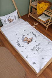 Organic Montessori Duvet Cover Set - For Baby Series - Bear Sleeping In Gray Moon