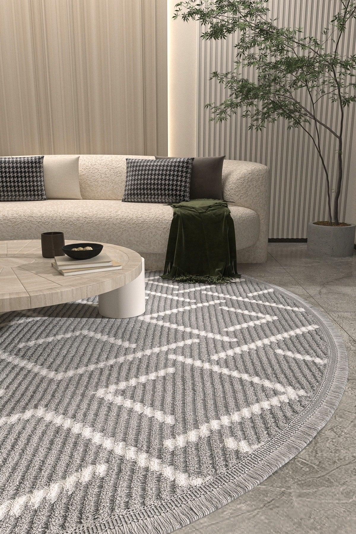 Vetrina 3605 Gray Soft Texture Carpet Rug Living Room Kitchen Hallway Cut Runner Round Machine Rug - Swordslife