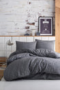 Easy to Iron Duvet Cover Set Double Mini Square Anthracite - Swordslife