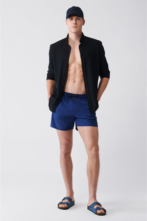 Men'S Navy Blue Quick Dry Standard Size Straight Swimwear Marine Shorts E003801