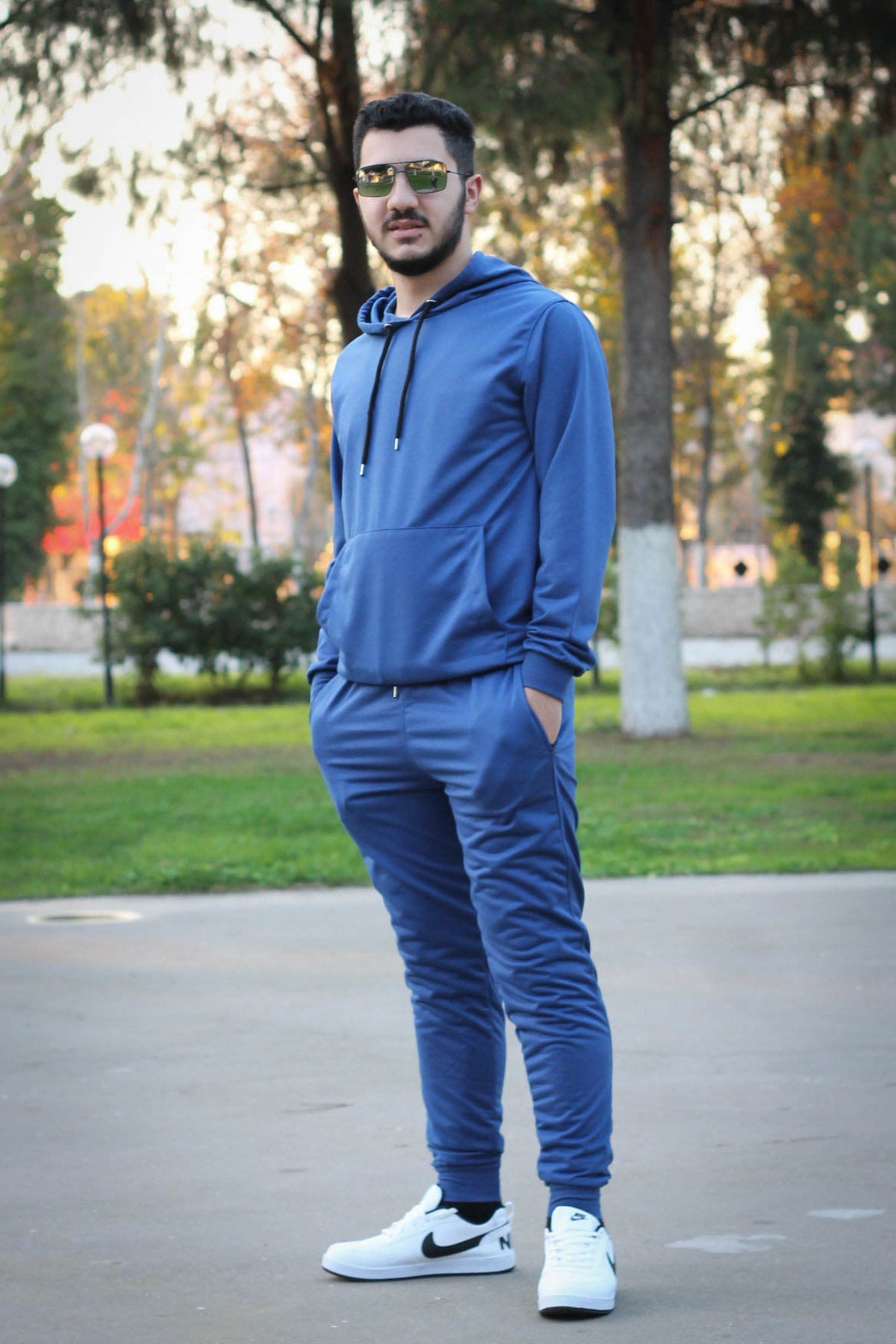 Hooded Kangaroo Pocket Cotton Men'S Tracksuit Set