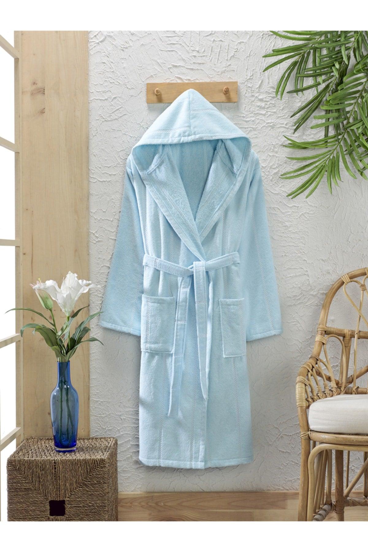 Cotton Velvet Hooded Unisex Mint Bathrobe - Swordslife