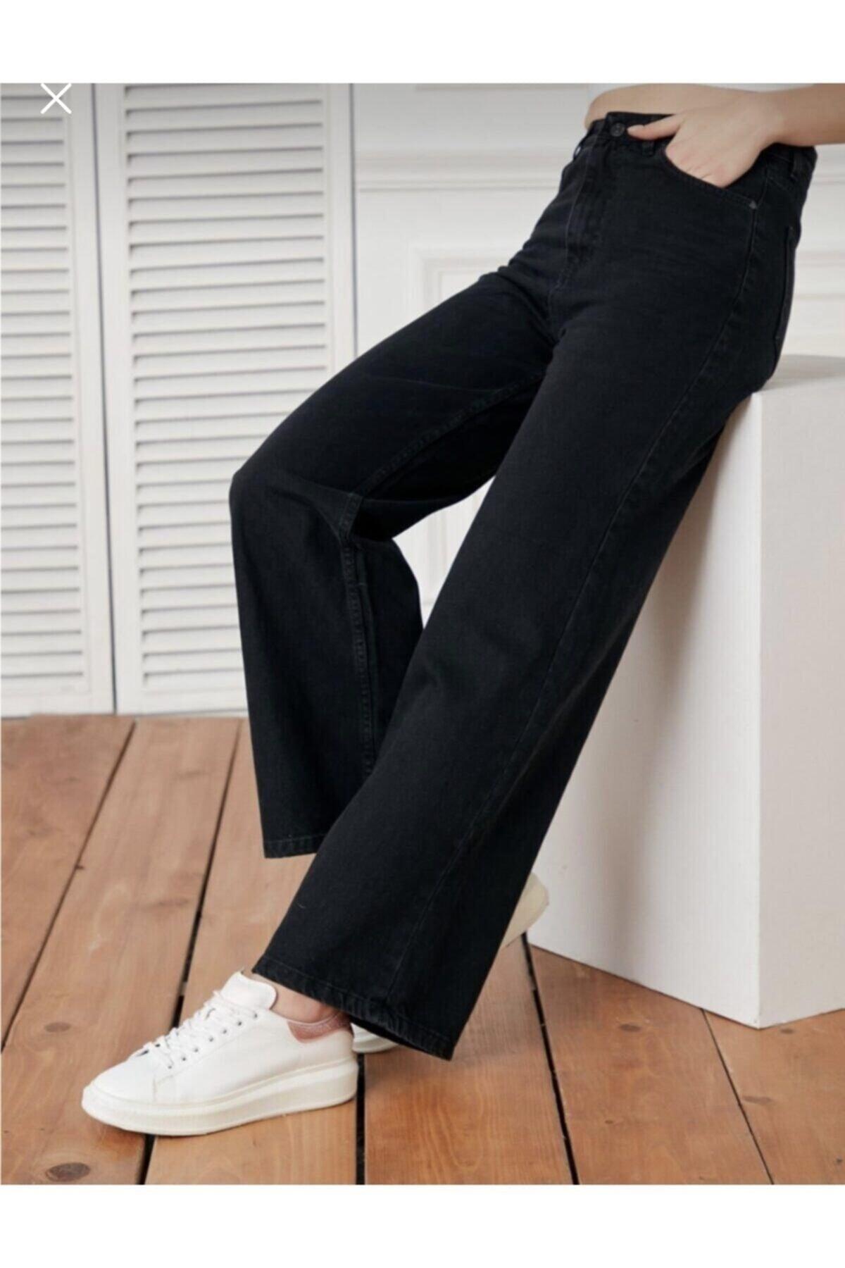 Women's Black High Waist Wide Leg Wide Leg Jeans - Swordslife